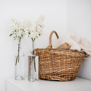 Brown Bath Towel and basket